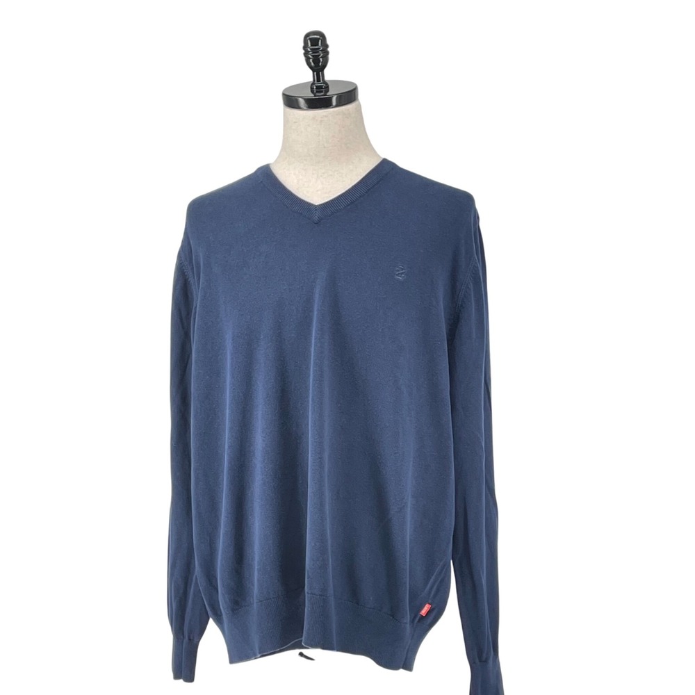 IZOD Mens V Neck Long Sleeve Sweater Pullover Classic Fit Navy Blue XL Soft